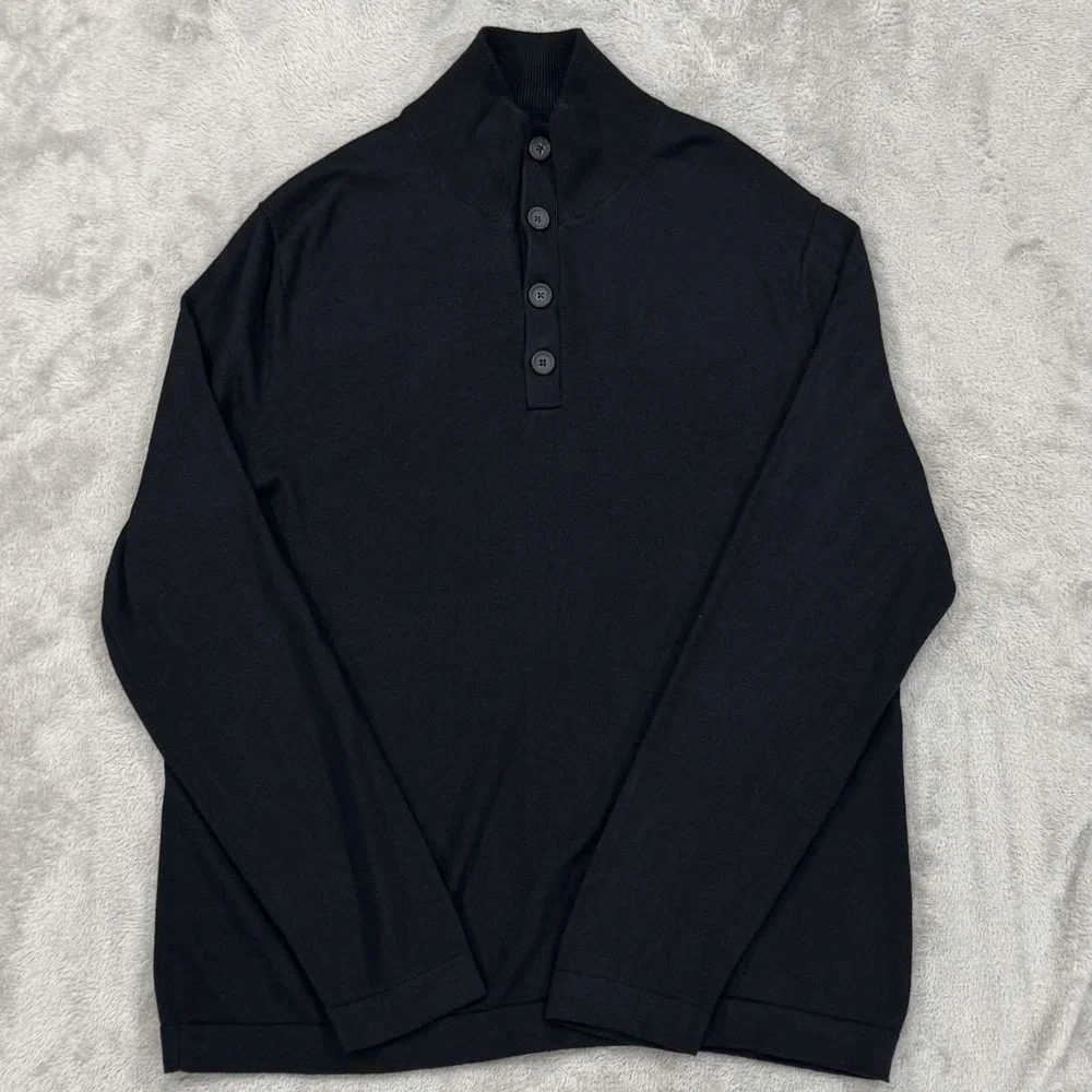 Banana Republic Sweater Mens Large Black Silk Cashmere Mock‎ Neck Comfort Soft